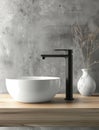 Bathroom interior with stylish black sink and marble washbasin, modern concrete walls Royalty Free Stock Photo