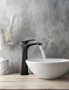 Bathroom interior with stylish black sink and marble washbasin, modern concrete walls Royalty Free Stock Photo