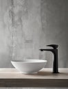 Bathroom interior with stylish black sink and marble washbasin, modern concrete walls Royalty Free Stock Photo