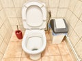 Bathroom interior with toilet and cleaning accessories Royalty Free Stock Photo