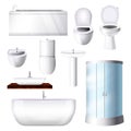 Bathroom interior vector bathtub sink shower toilet-bowl in bathhouse illustration set of shower-stall tub toilet-seat