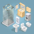 Bathroom items and furniture isometric icon set. Royalty Free Stock Photo