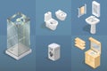 Bathroom items and furniture isometric icon set. Royalty Free Stock Photo