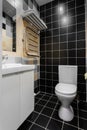 Bathroom with shower, toilet bowl and sink. Hotel standart bedroom. simple and stylish interior. interior lighting