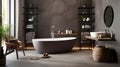 a bathroom with a large tub and a sink Mediterranean interior Bathroom with Charcoal Gray color