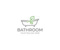 Bathroom and Leaf Logo Template. Bath Vector Design