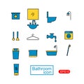 Bathroom line icon set on white background