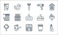 bathroom line icons. linear set. quality vector line set such as spray, weight scale, mirror, bin, pipe, shower curtains, soap, Royalty Free Stock Photo