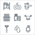 bathroom line icons. linear set. quality vector line set such as urinal, water, razor, towel, closet, cotton swabs, pipe, soap