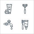 Bathroom line icons. linear set. quality vector line set such as dental care, tap, razor Royalty Free Stock Photo