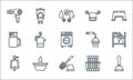 Bathroom line icons. linear set. quality vector line set such as plunger, toilet brush, urinal, cotton swabs, bucket, toothbrush,