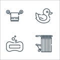 bathroom line icons. linear set. quality vector line set such as shower curtains, soap, rubber duck