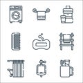 bathroom line icons. linear set. quality vector line set such as toothbrush, urinal, shower curtains, towel, soap, comb, mouthwash