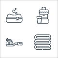 Bathroom line icons. linear set. quality vector line set such as towel, toothbrush, mouthwash Royalty Free Stock Photo
