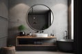 interior luxury home bathroom gray sink room wall mirror design concrete. Generative AI.