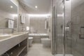 bathroom with marble sink and matching marble floors and walls