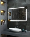 Modern bathroom interior with stylish illuminated mirror and sink. 3d rendering Royalty Free Stock Photo