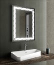 Modern bathroom interior with stylish illuminated mirror and sink. 3d rendering Royalty Free Stock Photo