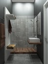 Bathroom modern loft style, 3D render Royalty Free Stock Photo