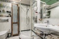 a bathroom with a one-piece porcelain sink