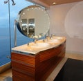 Bathroom with panoramic windows, on a cruise ship, luxurious restroom. Royalty Free Stock Photo