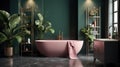 Bathroom, pink and dark green colors. Interior design Royalty Free Stock Photo