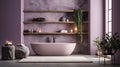 a bathroom with purple walls and a white bathtub Modern interior Bathroom with Lavender color theme