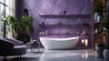 a bathroom with purple walls and a white tub Modern interior Bathroom with Lavender color theme
