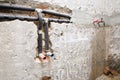 Bathroom renovation detail. Hot and cold water plumbing pipes in the wall Royalty Free Stock Photo