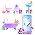 Bathroom and sanitary engineering cleaning. Vector isolated icons set.