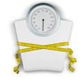 Bathroom scale with a measuring tape on background Royalty Free Stock Photo