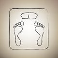 Bathroom scale sign. Vector. Brush drawed black icon at light br Royalty Free Stock Photo