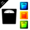 Bathroom scales icon isolated. Weight measure Equipment. Weight Scale fitness sport concept. Set icons colorful square Royalty Free Stock Photo