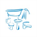 Bathroom Shower, Showering Spray Drops. Flat Vector Icon illustration. Royalty Free Stock Photo