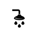 Bathroom Shower, Showering Spray Drops. Flat Vector Icon illustration. Simple black symbol on white background. Bathroom Shower, Royalty Free Stock Photo