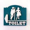 Bathroom sign, Public sign toilet male-female old vintage style on the wall of white cement, Toilet sign Royalty Free Stock Photo