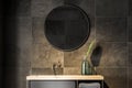 Black tile bathroom, sink and mirror Royalty Free Stock Photo