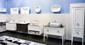 Bathroom sinks and furniture in store Royalty Free Stock Photo