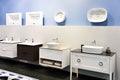 Bathroom sinks and furniture in store Royalty Free Stock Photo