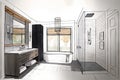 bathroom with sleek, modern design and minimalistic elements, featuring minimalist sketch