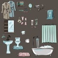 Bathroom, spa treatments, massage, hotel with beauty treatments. Hygiene, washing and beauty items. Isolated vector
