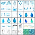 Bathroom symbol set. Template of water drop and spray, shower, bathtub, faucet and toilet tiles.  Vector illustration isolated on Royalty Free Stock Photo