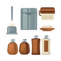 Bathroom things collection in brown and grey colors