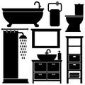 Bathroom toilet black icons set, silhouettes on wh Royalty Free Stock Photo