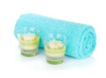 Bathroom towel and candles Royalty Free Stock Photo