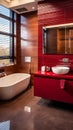 a bathroom with a tub and a sink Contemporary interior Bathroom with Deep Red color theme