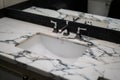 Bathroom vanity sink with white quartz countertop