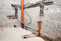 Bathroom water and drain pipe installation structure in the wall. Home repair and renovation Royalty Free Stock Photo