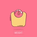 Bathroom weight scale icon in comic style. Mass measurement cartoon vector illustration on isolated background. Overweight splash