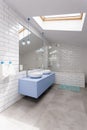 Bathroom with white brick wall Royalty Free Stock Photo